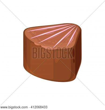 Homemade Candy In Shape Of Seashell Isolated Confectionery. Vector Sweet Dessert, Cocoa Treat, High 