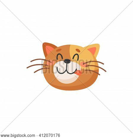Ginger Cat Emoticon Isolated Happy Kitten Head Showing Tongue. Vector Portrait Of Smiling Kitten, He