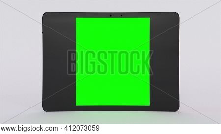 Internal Structure Of The Laptop And Green Screen, Computer Generated. 3d Render Digital Backdrop