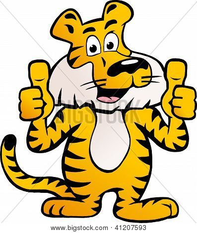 Illustrazione vettoriale disegnato a mano di una tigre siberiana felice e orgoglioso dà due Thumb Up