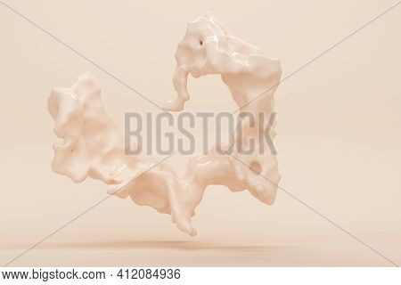 Large Splashes Of Foundation On Beige Background With Overhead Light. 3d Rendering
