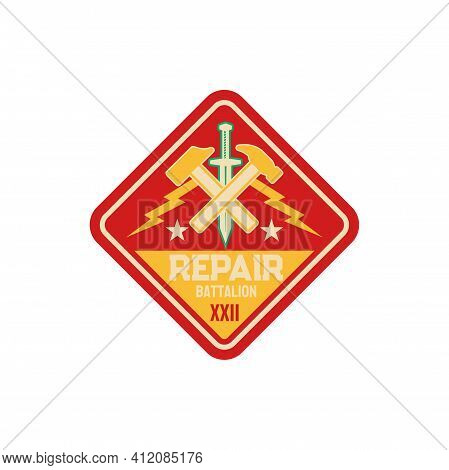 Engineering Squadron Repair Battalion Army Patch With Crossed Hammers And Sword Isolated Patch On Mi