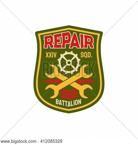 Repair Battalion Engineering Squadron Chevron With Crossed Wrenches And Gear Mechanism. Vector Engin