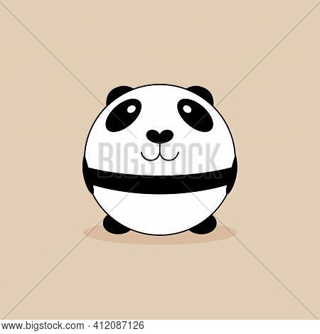 Cute Little Round Baby Panda On Brown Background - Vector Illustration