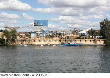 Jassans, France - August 23, 2020: Vicat Industrial Site In Jassans At The Edge Of The Saone River. 