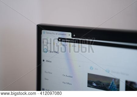 Poltava, Ukraine - 2021 March Opensea Marketplace For Ntf Visual Art With Crypt Payment. Ethereum Co