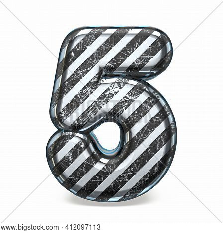 Striped Steel Black Scratched Font Number 5 Five 3d Render Illustration Isolated On White Background