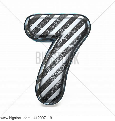 Striped Steel Black Scratched Font Number 7 Seven 3d Render Illustration Isolated On White Backgroun
