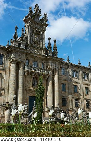 View Of The Facade Of The Monastery Of San Martin Pinario Or San Martiño Pinario At Historical Cente