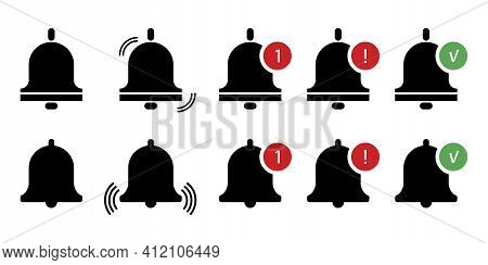 Bells Messages Set In Flat Style. Clock Icon Vector. Phone Icon Vector. Stock Image. Eps 10.