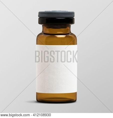 Amber injection vial glass bottle with blank white label