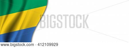 Gabon Flag On White Background. White Background With Place For Text Near The Flag Of Gabon.