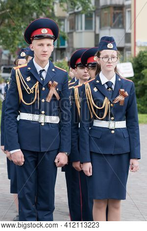 Cadets In Uniform Of Cadet Class Of Investigative Committee Of Russia During Solemn Event Dedicated 
