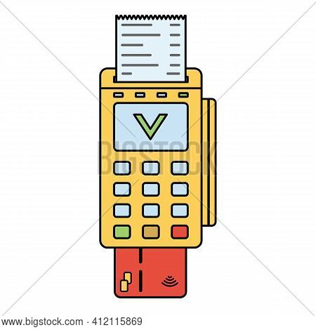 Bank Terminal In Flat Style. Payment By Bank Card. On An Isolated White Background.