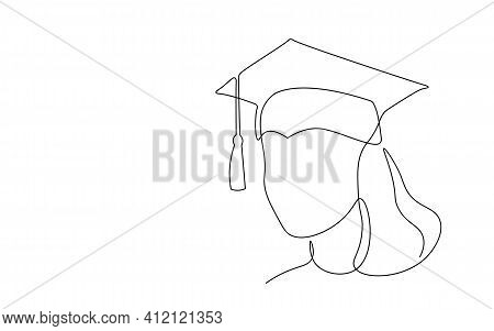 Single Continuous Line Art Graduation Cap. Celebration Ceremony Master Degree Academy Graduate Desig