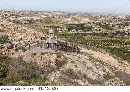 View From The Walls Of The Palace Ruins Of King Herod - Herodion Of The Restored Model Of The Mausol