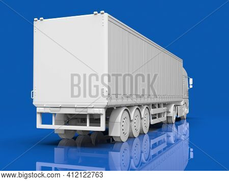 MockupÂ Abstract HeavyÂ Semi TrailerÂ Truck Isolated on Blue,Â Transportation Vehicle, Delivery Transport TIR, EuroÂ Cargo Logistic Concept,Â Freight Shipping, International Delivering Industry,Â 3D Render