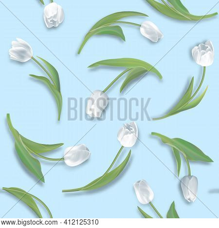 Seamless Background From Spring Flowers. Pattern Of Tulips