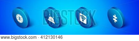 Set Isometric Casino Chips, Wi-fi Wireless Internet Network, Piece Of Puzzle And Needle Bed And Need