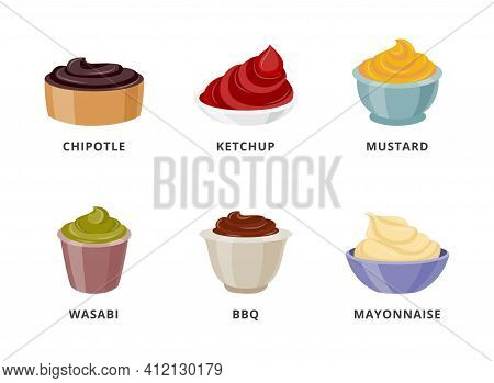 Sauce Set - Isolated Ketchup And Other Food Dips In Serving Cups