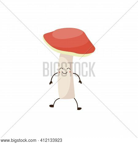 Cartoon Smiling Autumn Forest Mushroom Boletus With Red Cap.
