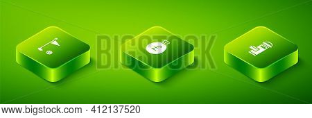 Set Isometric Money Bag With Pound, London Mail Box And Golf Flag Icon. Vector