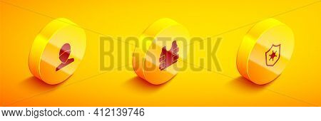 Set Isometric Vandal, Bulletproof Vest And Police Badge Icon. Vector