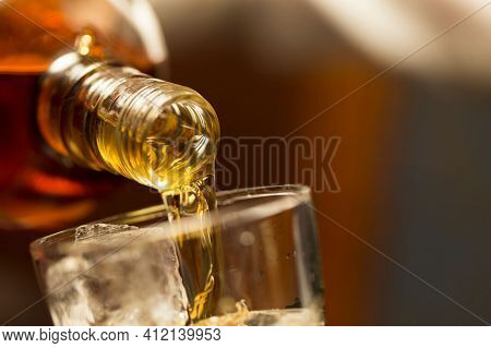 Hard Strong Alcoholic Drinks Big Glasses And Shot Glass In Assortent: Vodka, Cognac, Tequila, Brandy