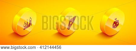 Set Isometric Saint Basils Cathedral, Kankles And Moon With Flag Icon. Vector
