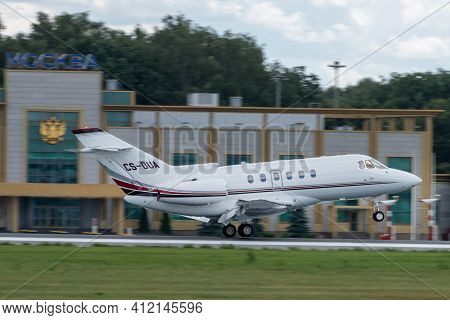 July 2, 2019, Moscow, Russia. Airplane Raytheon Hawker 750 Netjets Europe Airline At Vnukovo Airport