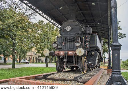 Old Steam Locomotive On A Pedestal