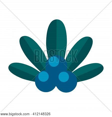 Simple Minimalistic Green Branch Of Blueberry With Blue Berries. Floral Collection Of Elegant Plants