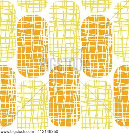 Irregular Weave Effect Vector Rectangles Seamless Pattern Background. Backdrop With Alternating Colu