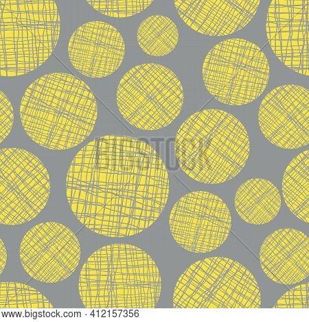 Irregular Weave Yarn Vector Circle Seamless Pattern Background. Backdrop With Small And Large Yellow