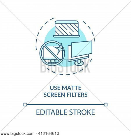 Use Matte Screen Filters Concept Icon. Digital Eyestrain Prevention Tips. Eye Device Protection Devi