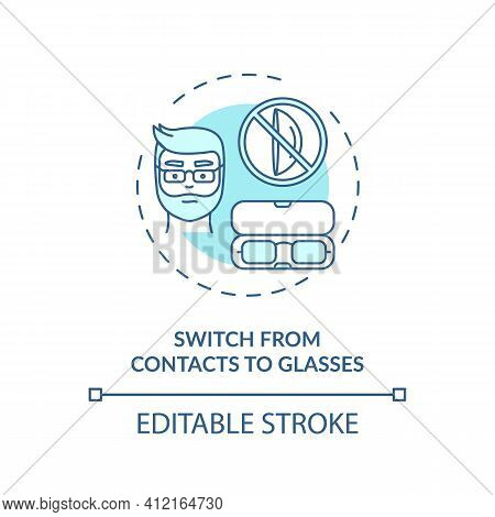 Switch From Contacts To Glasses Concept Icon. Digital Eyestrain Prevention Tips. Changing Eye Care E