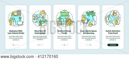 Intermittent Fasting Tips Onboarding Mobile App Page Screen With Concepts. Nutrient Dense Food. Diet