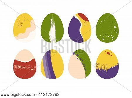 Conceptual Design Of Easter Eggs. Abstract Style Trend Illustrations. Spots, Swears, Lines. Vector I