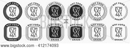 Set Of Stamps. Labeling - Not Food Grade Or Non Food Grade Materials. Glass And Fork Flat Icon Stamp