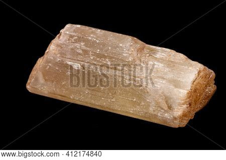 Macro Mineral Stone Spodumene On A Black Background Close Up