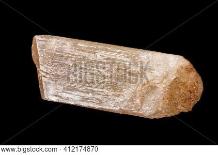 Macro Mineral Stone Spodumene On A Black Background Close Up