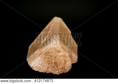 Macro Mineral Stone Spodumene On A Black Background Close Up