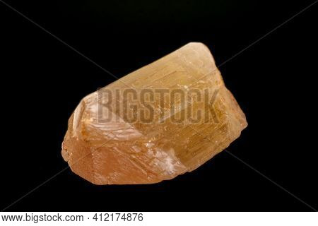 Macro Mineral Stone Spodumene On A Black Background Close Up