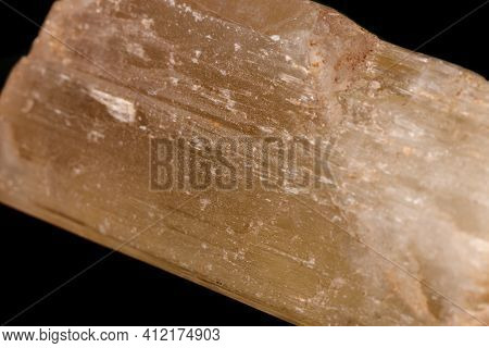Macro Mineral Stone Spodumene On A Black Background Close Up
