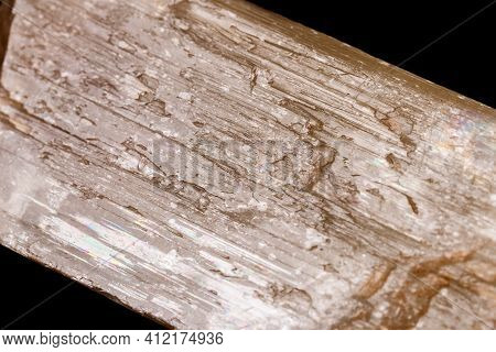 Macro Mineral Stone Spodumene On A Black Background Close Up
