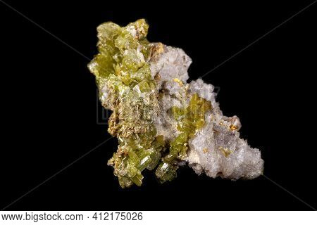 Macro Pyromorphite Mineral Stone On A Black Background Close Up