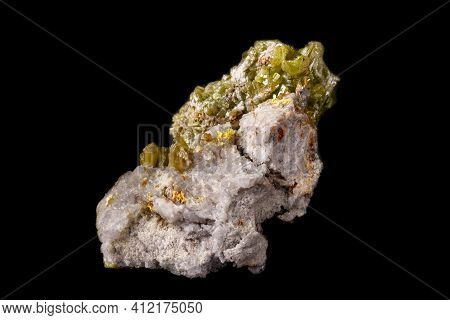 Macro Pyromorphite Mineral Stone On A Black Background Close Up