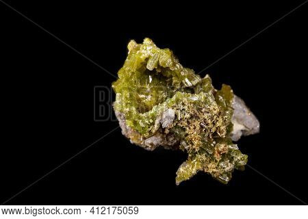 Macro Pyromorphite Mineral Stone On A Black Background Close Up