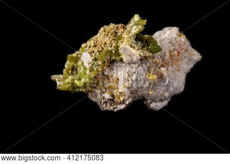 Macro Pyromorphite Mineral Stone On A Black Background Close Up
