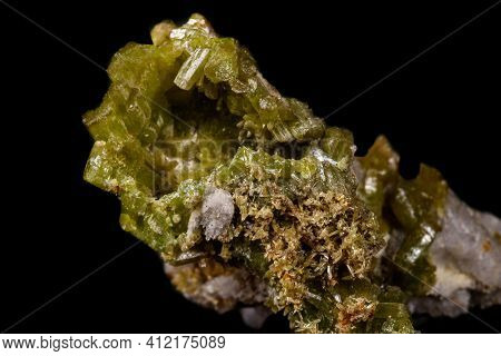 Macro Pyromorphite Mineral Stone On A Black Background Close Up